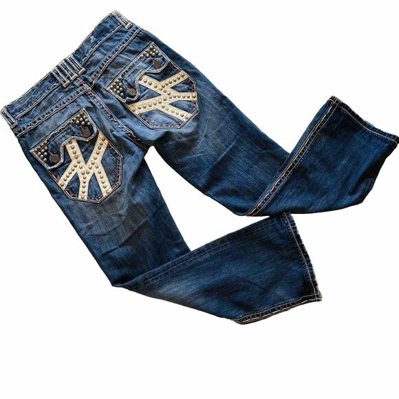 Xray XY Mens Jeans - Distressed - Leather + Studded Accents - Picture 1 of 16
